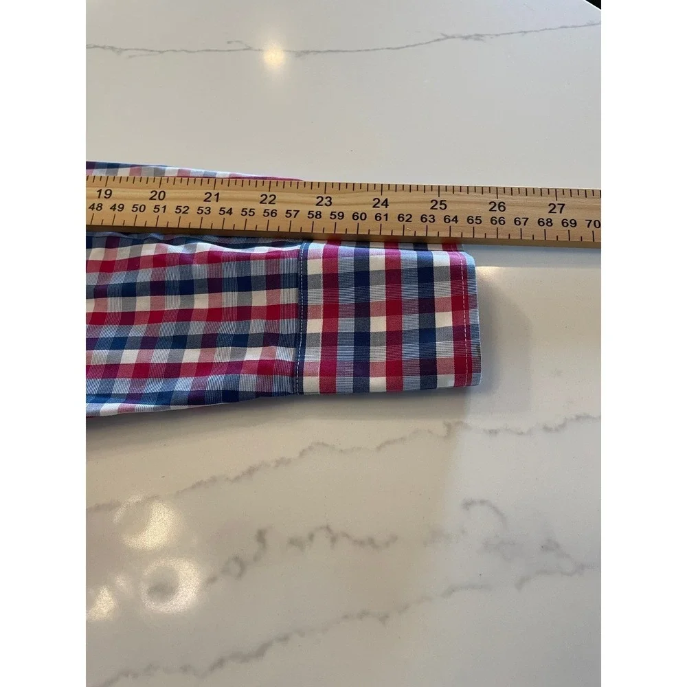 UNTUCKit Mens Medium Wrinkle Free Gingham Long Sleeve Button Down Shirt Red